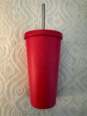 Starbucks Matte Red Tumbler with Metal Straw